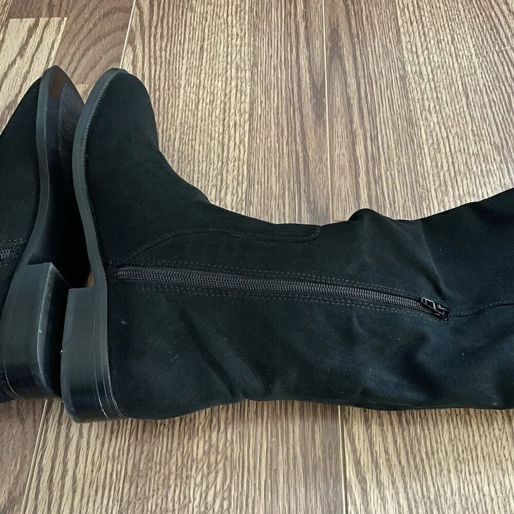 J.Crew Factory Women Size 7 Black Faux Microsuede Classic Over-the-knee Boots